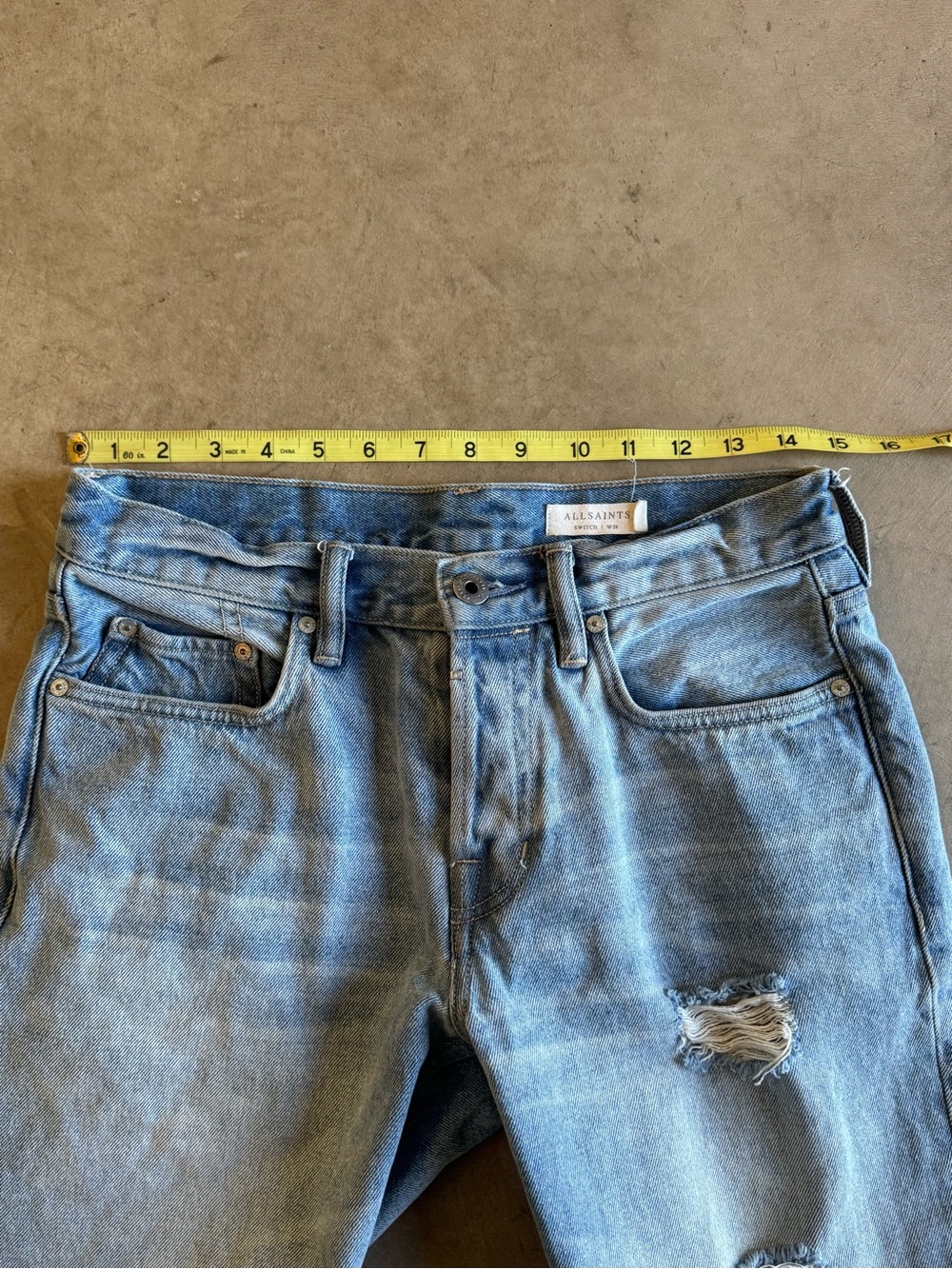 AllSaints Women’s Light Blue Distressed Denim Long Cut-Off Shorts 28 - Picture 8 of 11